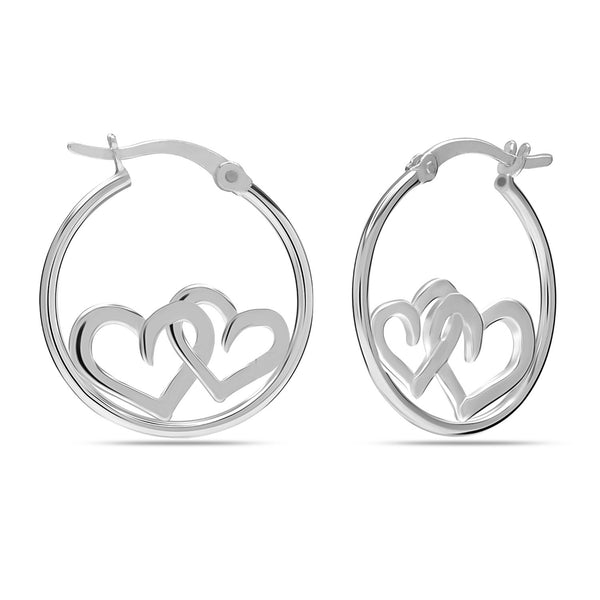 925 Sterling Silver Two Heart Hoop Earrings for Teen Women