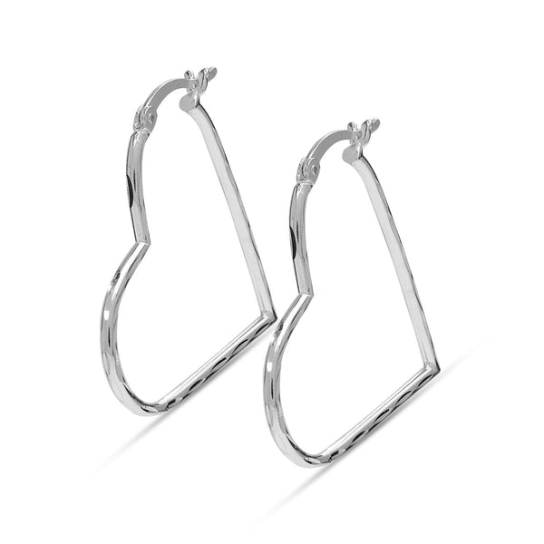 925 Sterling Silver Love Heart Diamond Cut Hoop Earrings for Women Teen