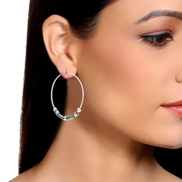 925 Sterling Silver Beads Bali Design Hoop Earrings for Teen Women