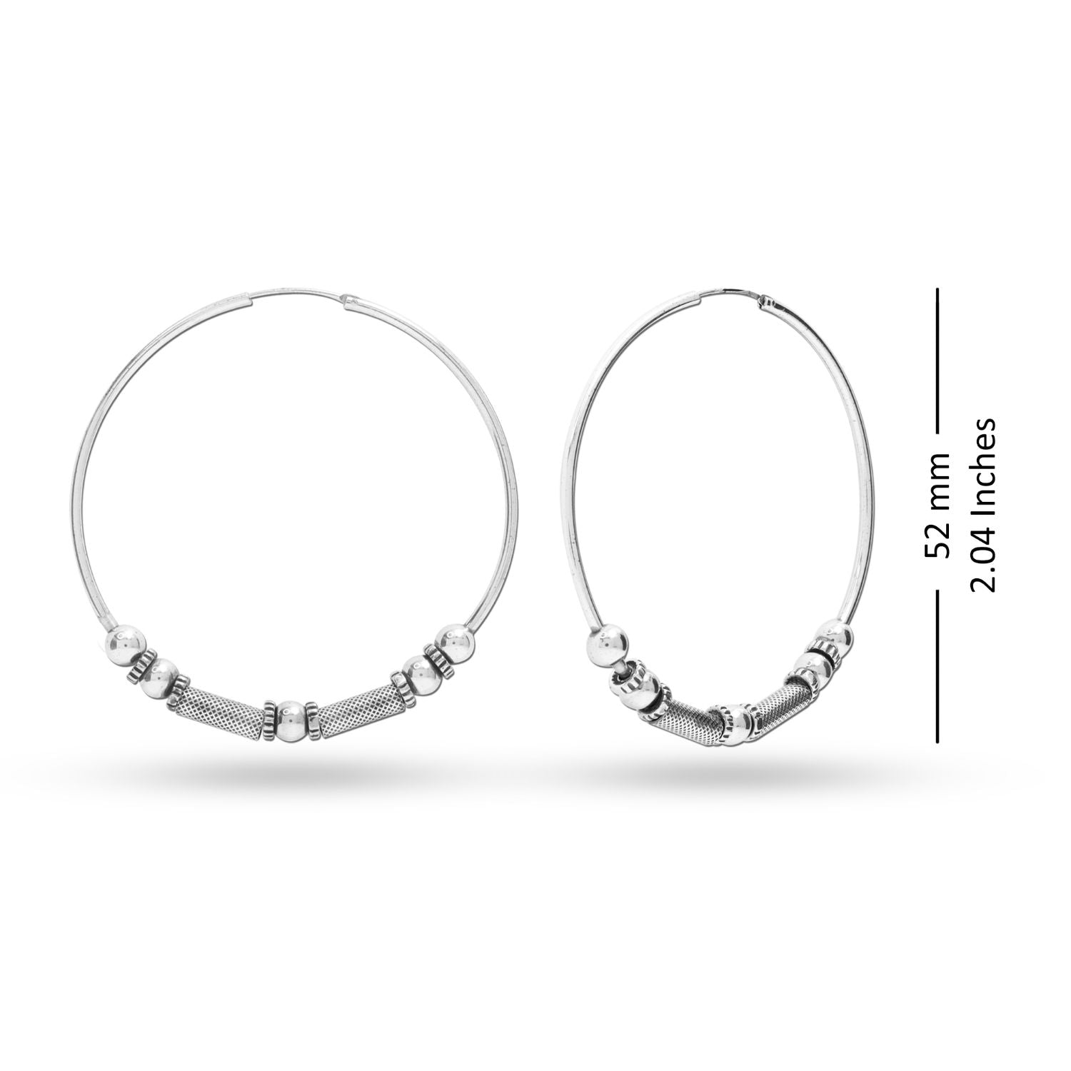 925 Sterling Silver Beads Bali Design Hoop Earrings for Teen Women