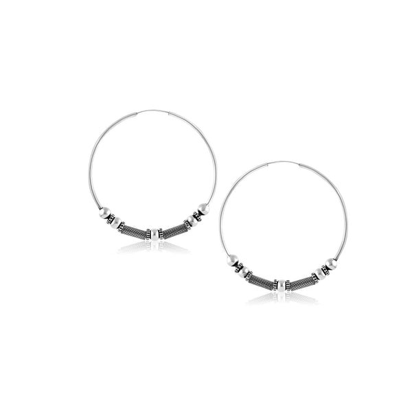 925 Sterling Silver Beads Bali Design Hoop Earrings for Teen Women