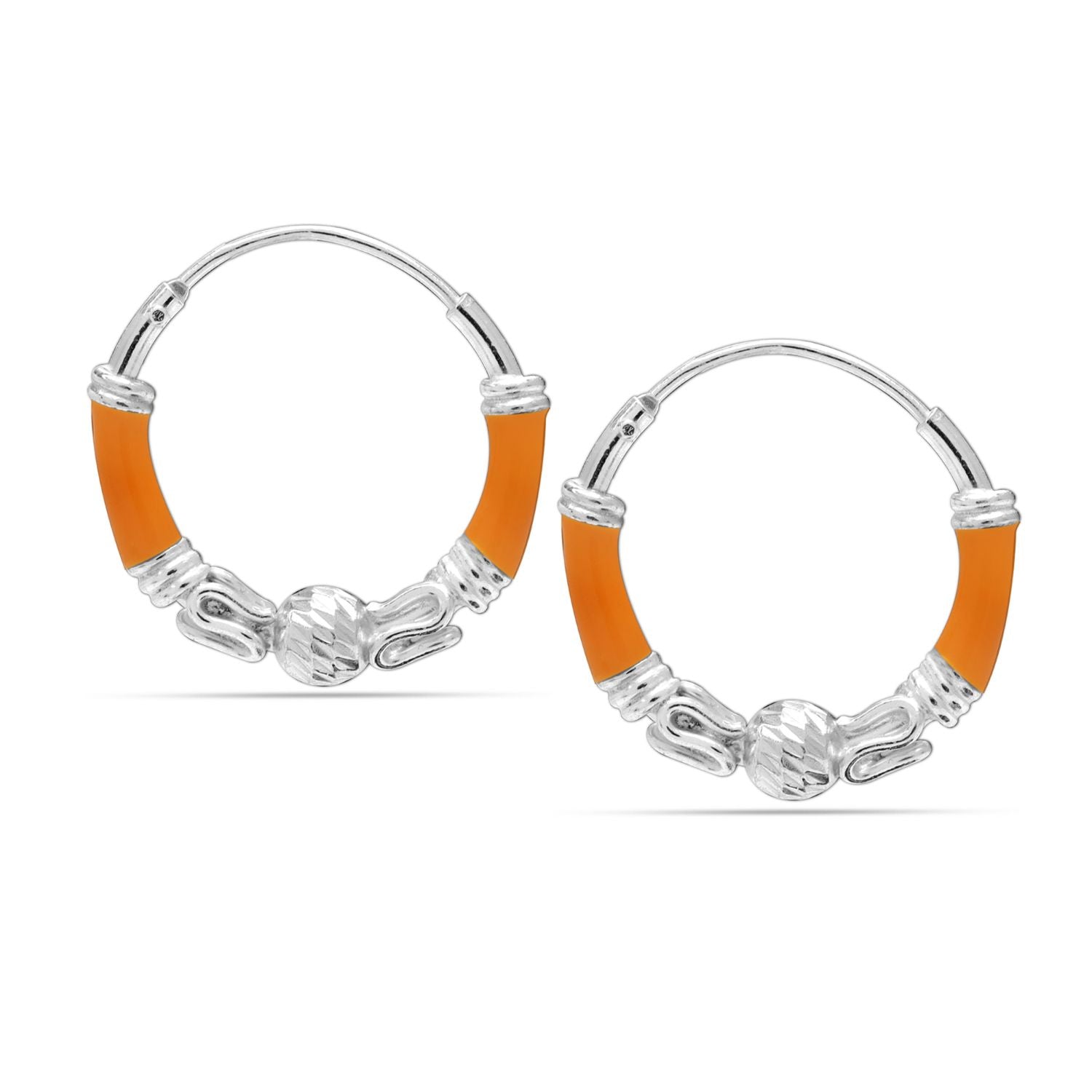 925 Sterling Silver Enamel Bali Hoop Earrings for Women and Girls
