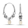 925 Sterling Silver Antique Hanging Pearl Bali Hoop Earrings for Women and Girls