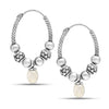 925 Sterling Silver Antique Hanging Pearl Bali Hoop Earrings for Women and Girls