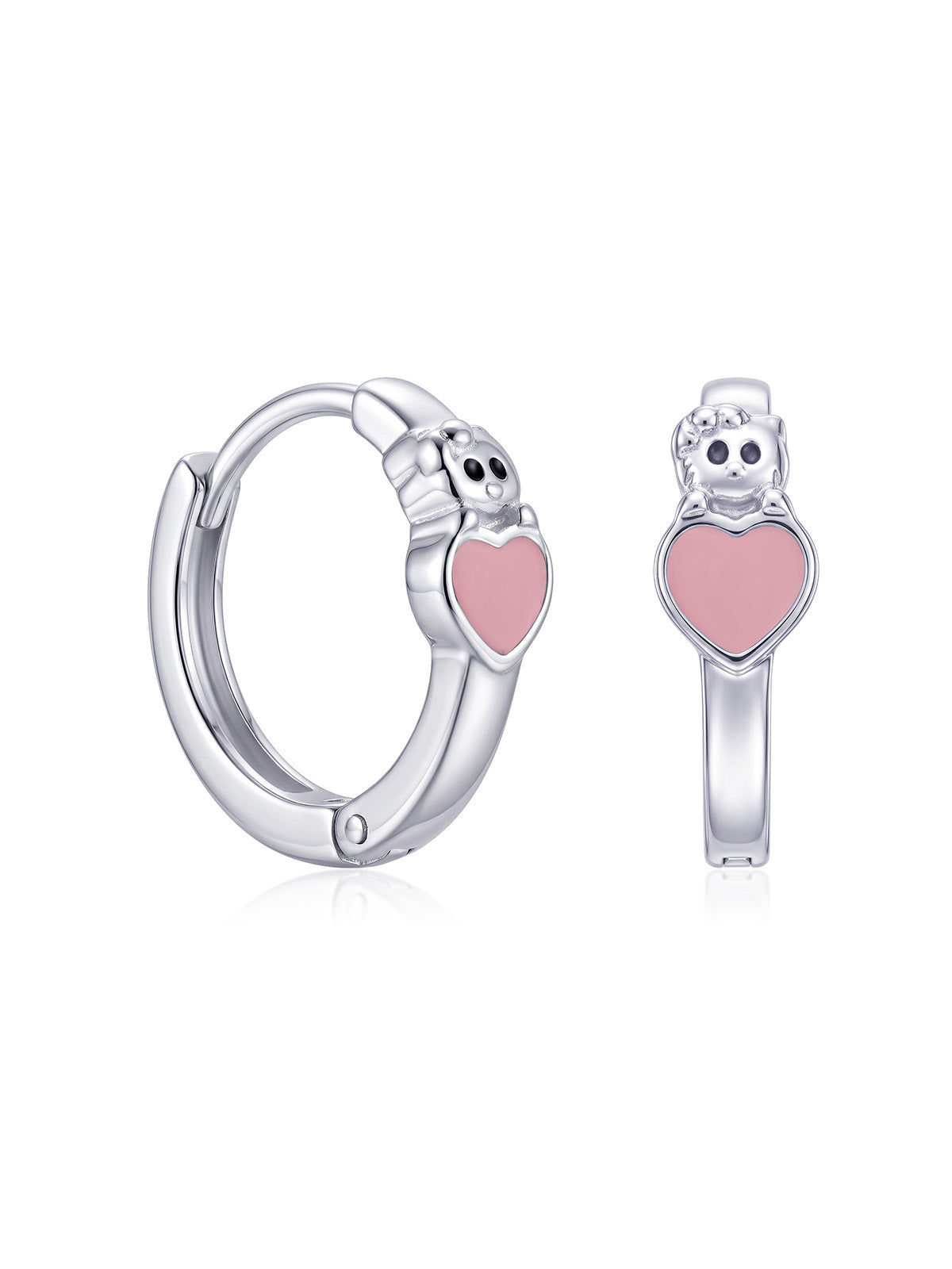 Silver Panda Heart Hoop Earrings