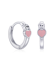 Silver Panda Heart Hoop Earrings