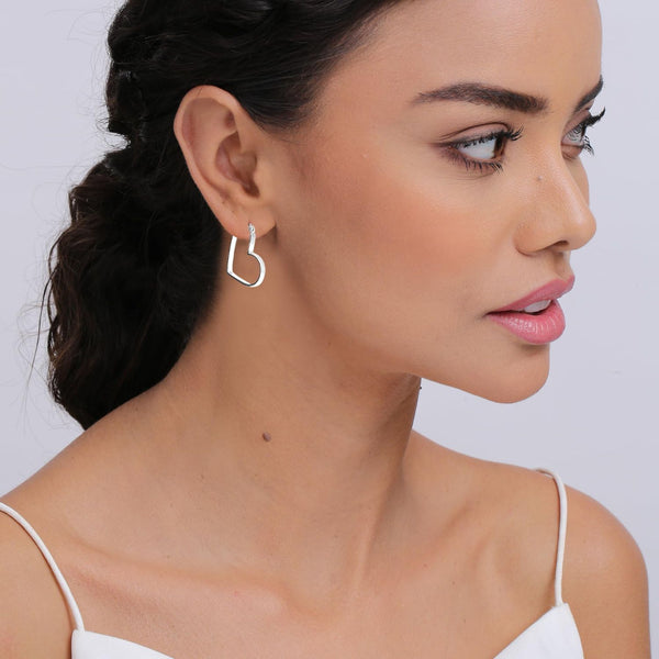 925 Sterling Silver Italian Design Heart Shape Click Top Hoop Earrings for Women Teen