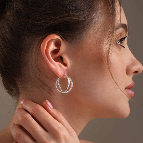 925 Sterling Silver Micro Pave CZ Click-Top Criss-Cross Hoop Earring for Women