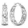 925 Sterling Silver Small Floral Filigree Hypoallergenic Round Shape Intricate Cutout Design Click-Top Hoop Earrings for Women