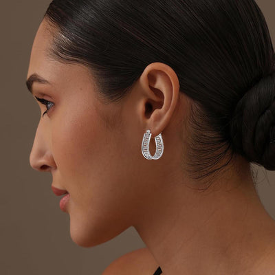 925 Sterling Silver Light-Weight Filigree Greek Wall Rhodium-Plated Hoop Earrings for Women