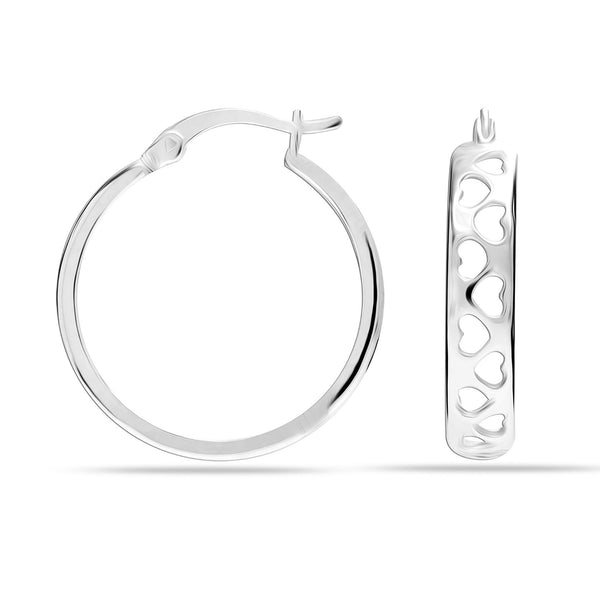 925 Sterling Silver Jewellery SMALL Heart Filigree Light-Weight Click-Top Hoop Earrings for Women Girls