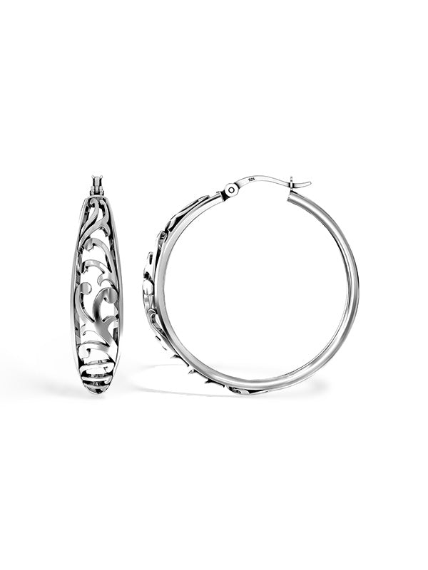 Antique Floral Filigree Round Hoops