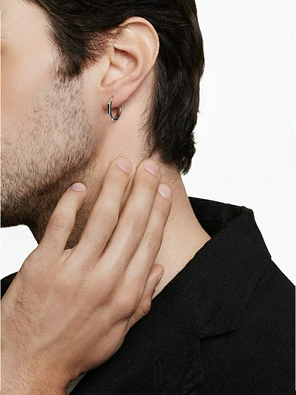 925 Sterling Silver Chunky Cuff Huggie Hoop Earring for Men