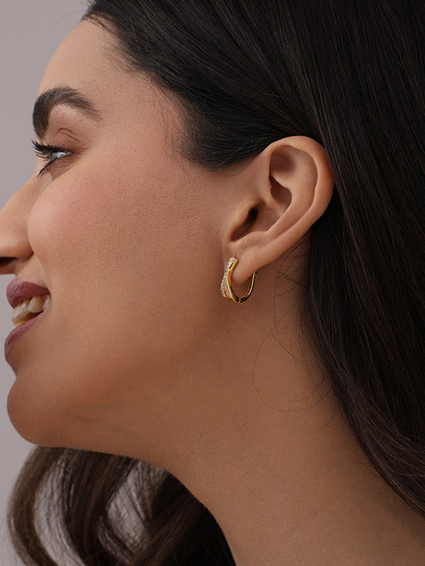 Seraphina Gold Criss Cross Pave Huggie Hoops