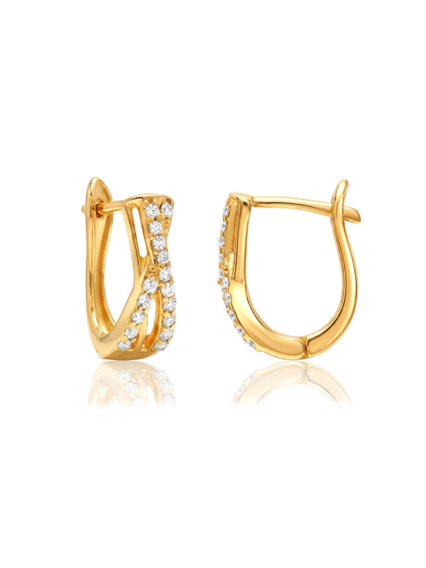 Seraphina Gold Criss Cross Pave Huggie Hoops