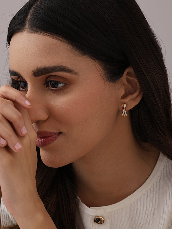 Seraphina Gold Criss Cross Pave Huggie Hoops