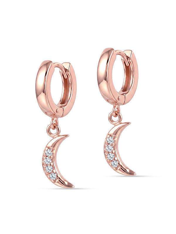 Lunara Rose Gold Crescent Drop Huggie Hoops