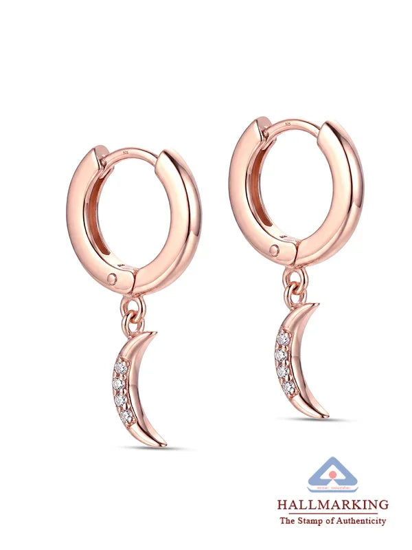 Lunara Rose Gold Crescent Drop Huggie Hoops