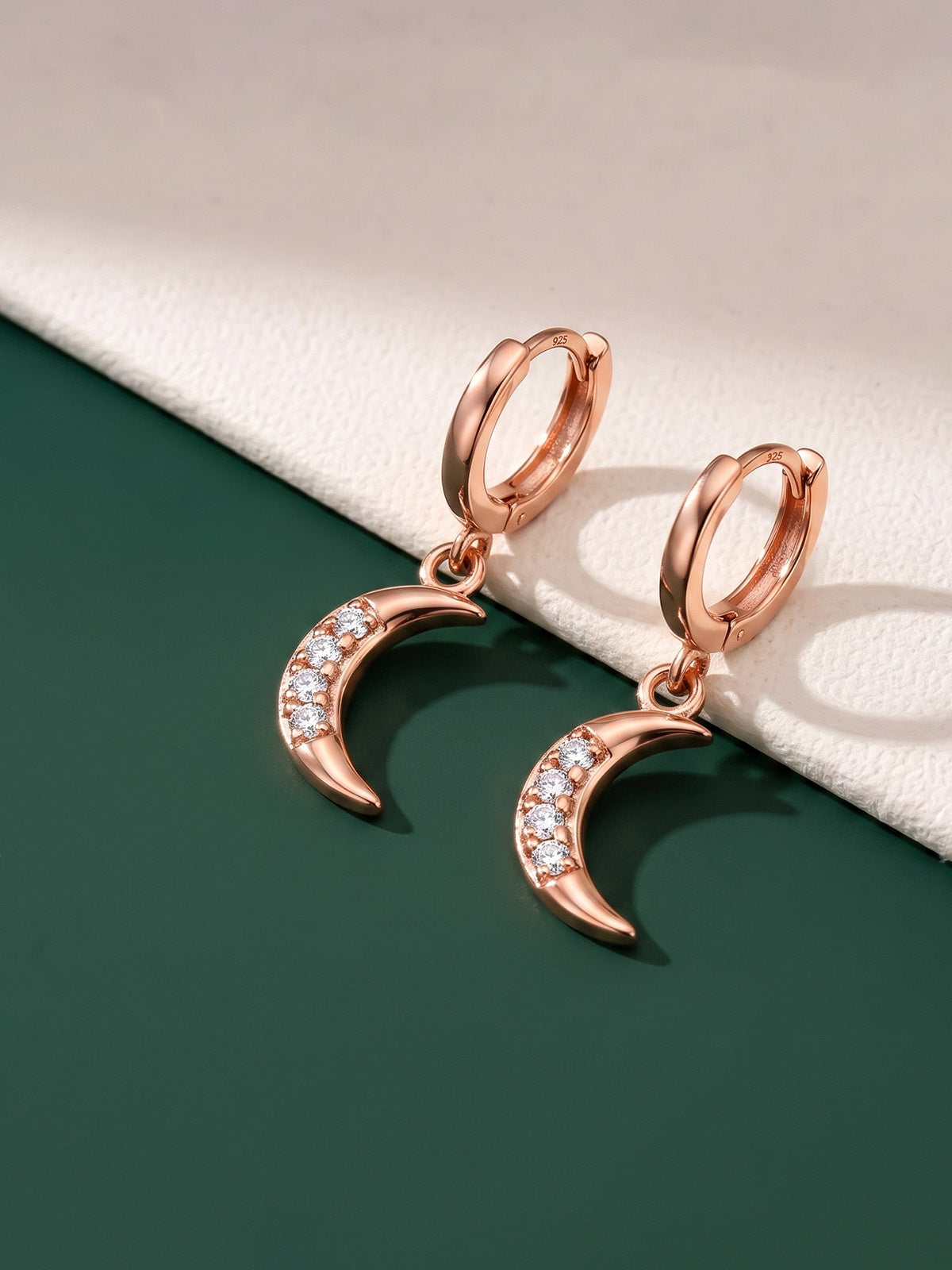 Lunara Rose Gold Crescent Drop Huggie Hoops