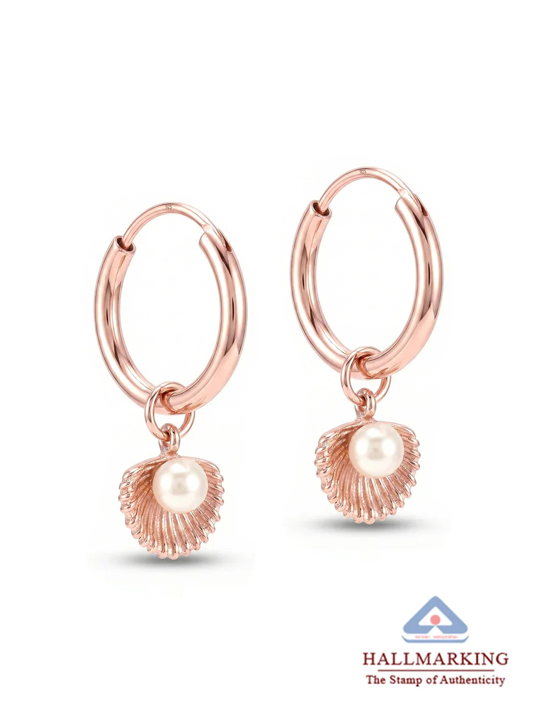 Maribella Rose Gold Pearl Charm Hoops