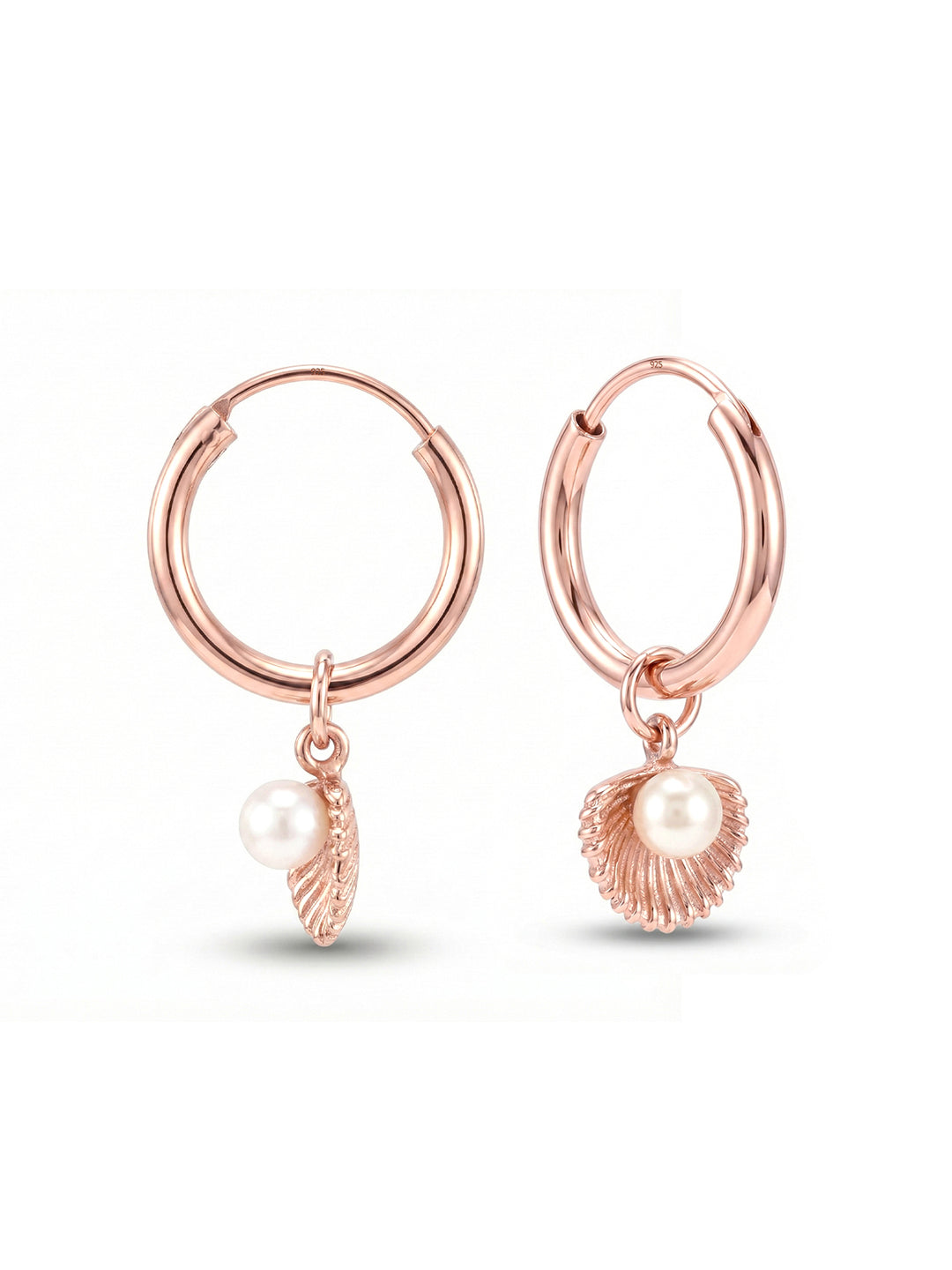 Maribella Rose Gold Pearl Charm Hoops