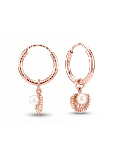 Maribella Rose Gold Pearl Charm Hoops