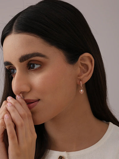 Maribella Rose Gold Pearl Charm Hoops