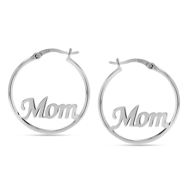 925 Sterling Silver Mom Small Round Handmade Woven Letter Click-Top Hoop Earrings for Women Teen