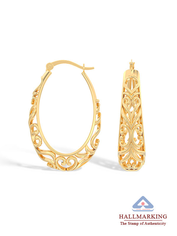 Oval Filigree Flash-Gold Plated Click-Top Hoop Earrings