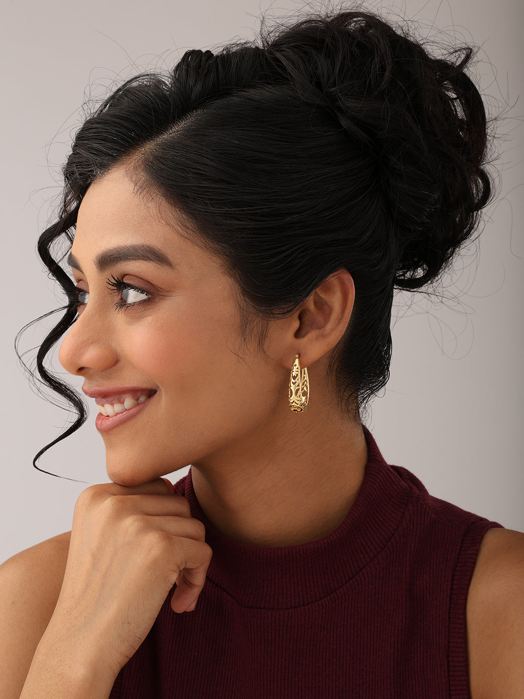 Oval Filigree Flash-Gold Plated Click-Top Hoop Earrings