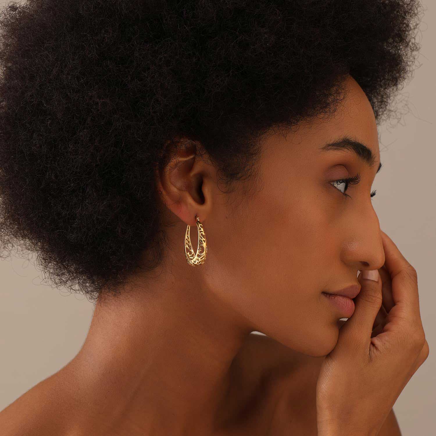 Oval Filigree Click-Top Hoops