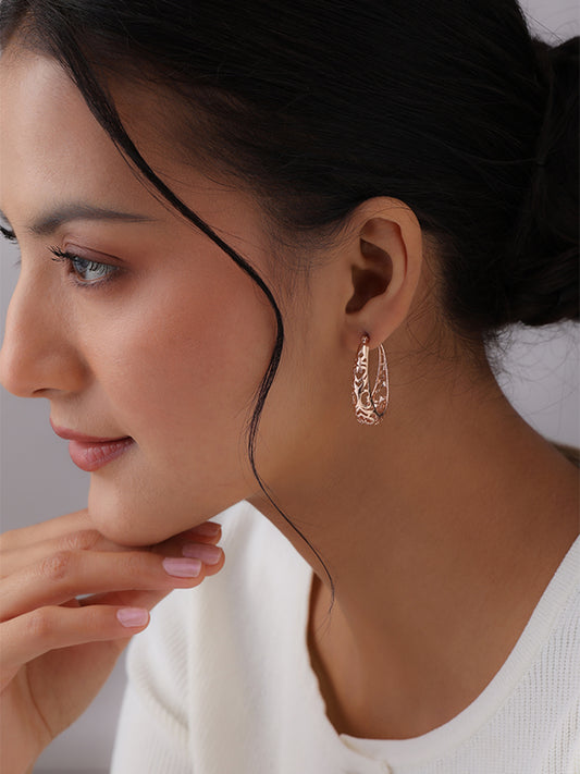 Oval Filigree Rose-Gold Plated Click-Top Hoops