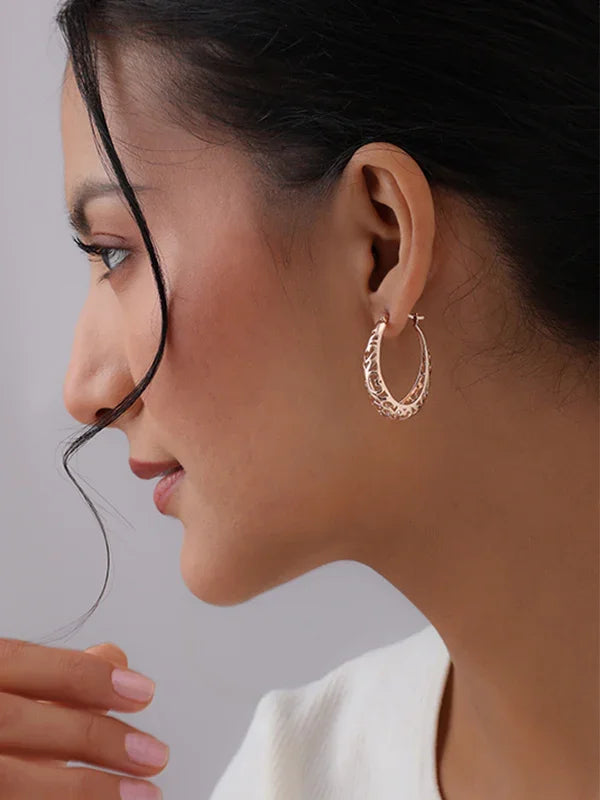 Oval Filigree Rose-Gold Plated Click-Top Hoops