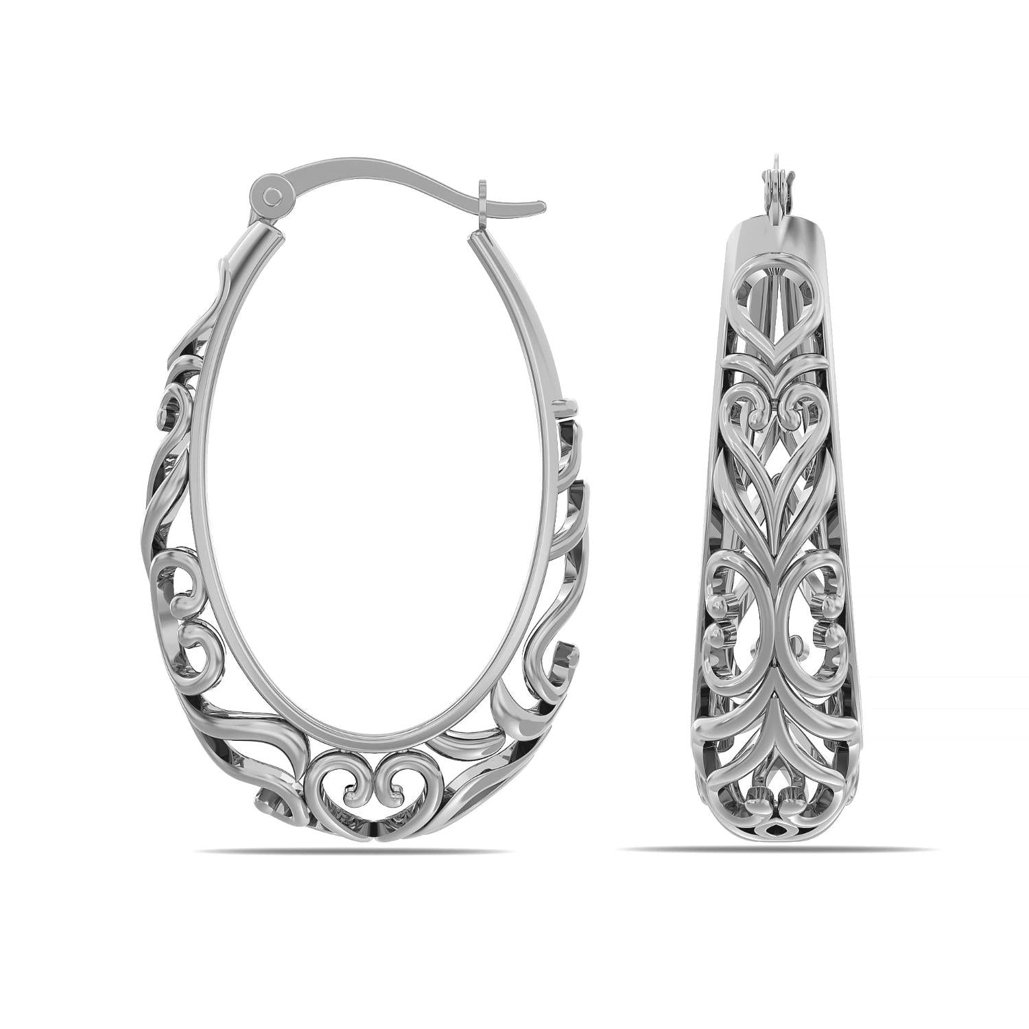 Oval Filigree Click-Top Hoops