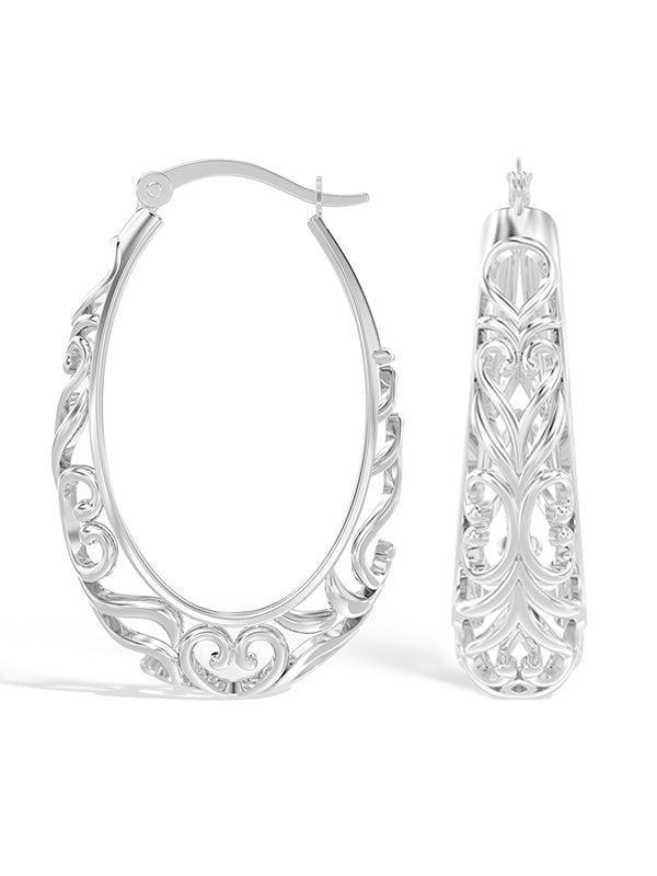 Oval Filigree Click-Top Hoops