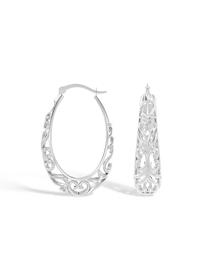 Oval Filigree Click-Top Hoops
