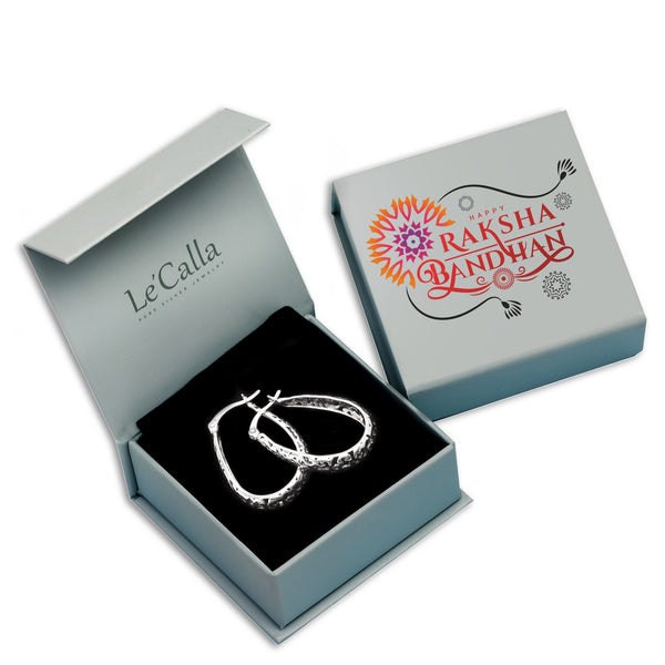 925 Sterling Silver Antique Oval Filigree Click-Top Hoop Earrings With Raksha Bandhan Gift Box For Sister