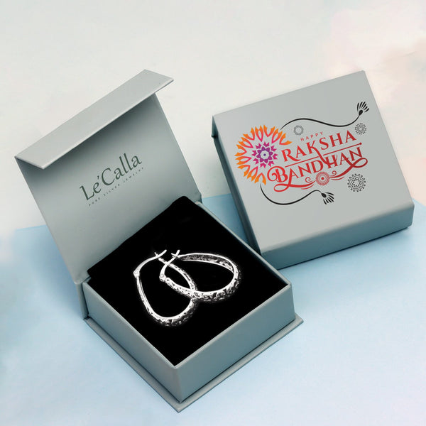 925 Sterling Silver Antique Oval Filigree Click-Top Hoop Earrings With Raksha Bandhan Gift Box For Sister