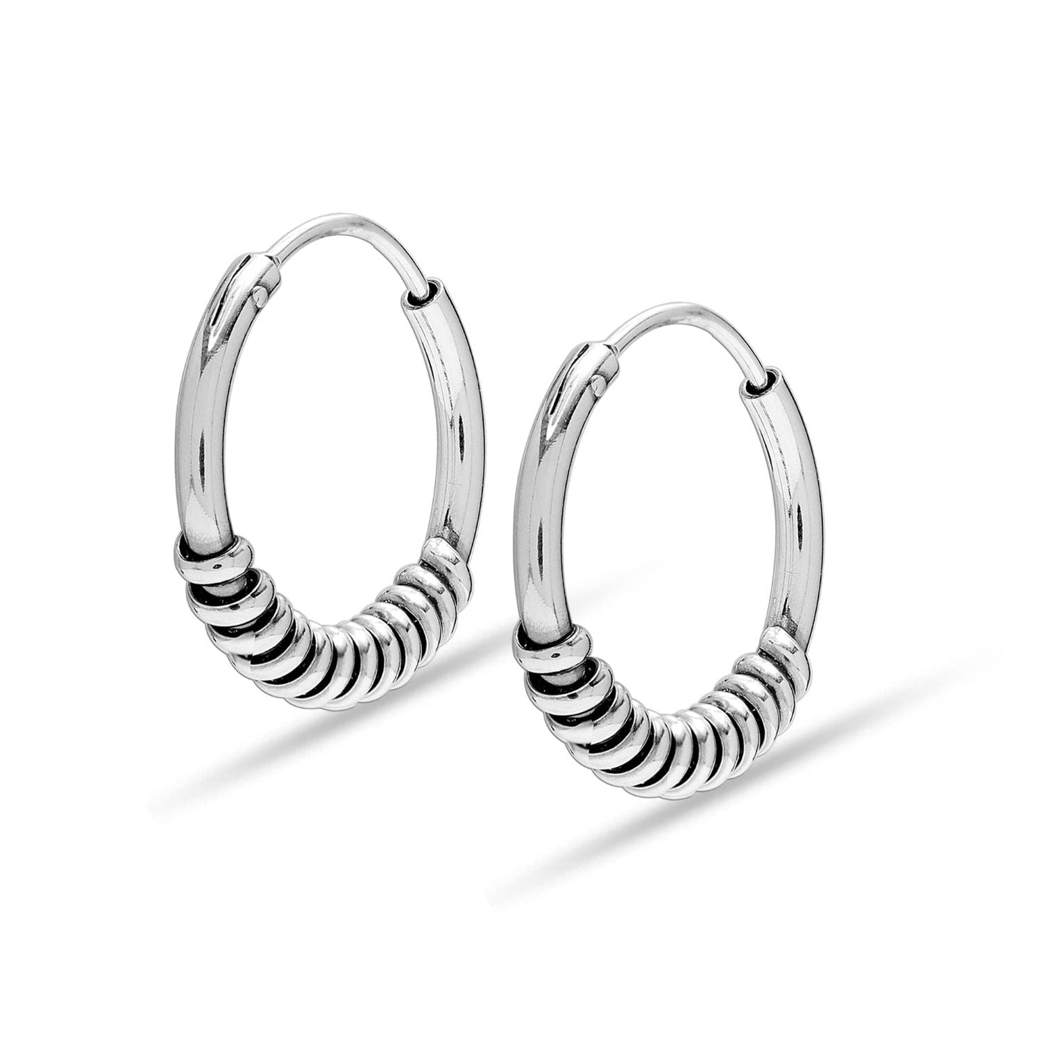 925 Sterling Silver Small Round Antique Balinese Endless Hoop Earrings for Women Teen