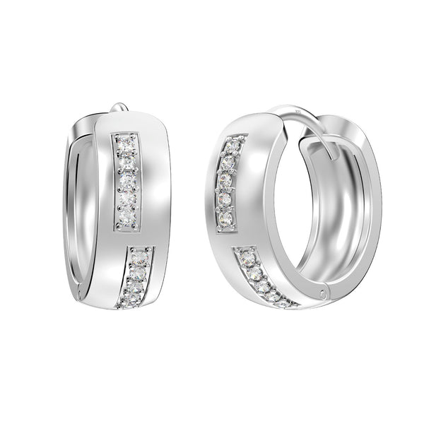 925 Sterling Silver Cubic Zirconia Small Round Pave Chunky Huggie Hoop Earrings for Women Teen