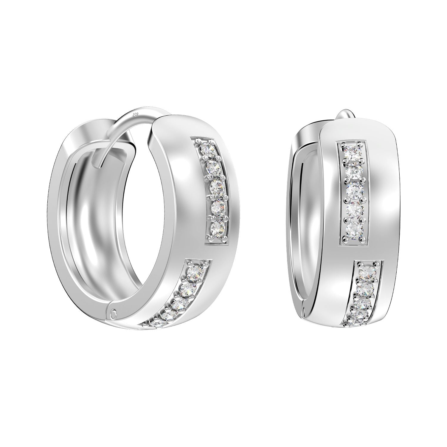 925 Sterling Silver Cubic Zirconia Small Round Pave Chunky Huggie Hoop Earrings for Women Teen