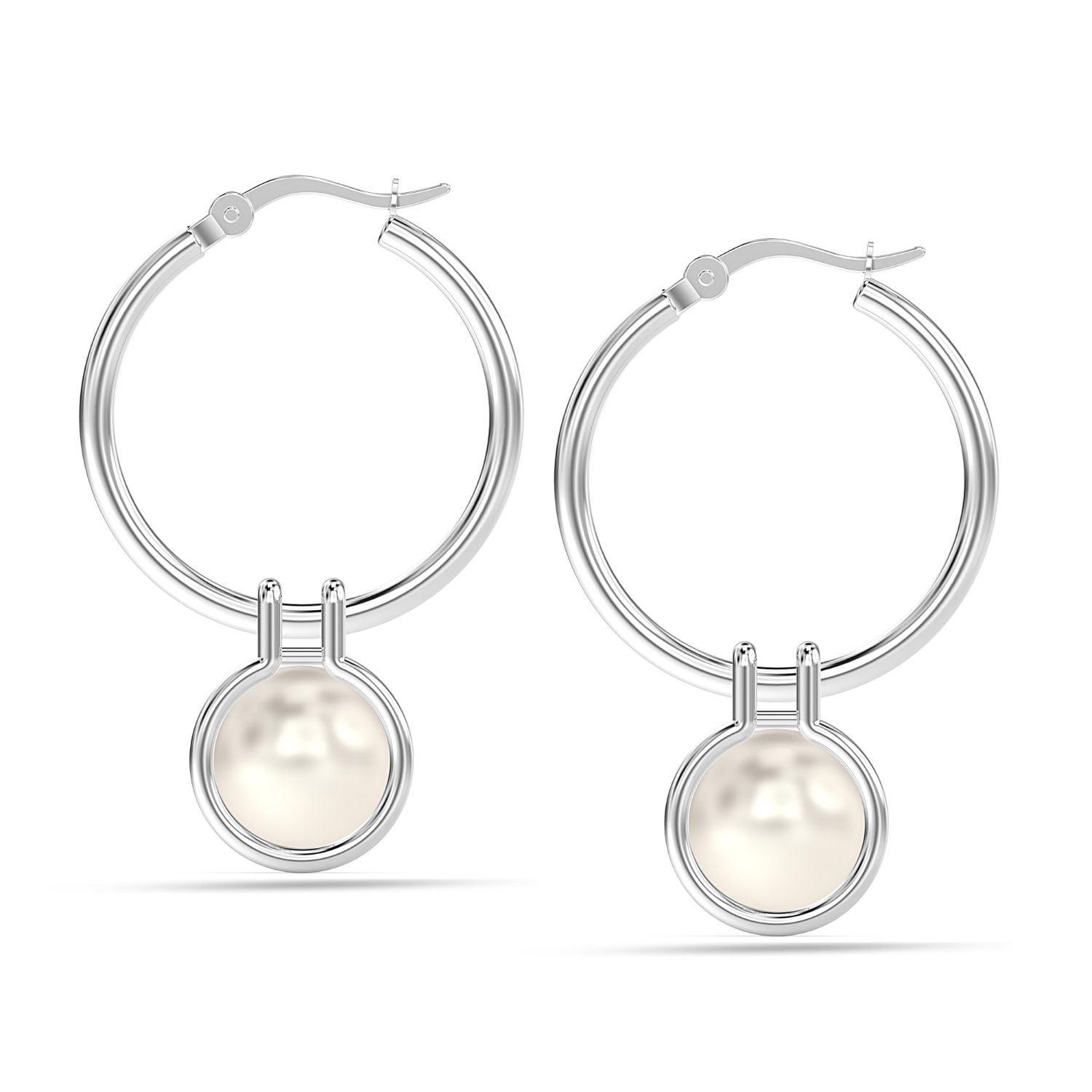 925 Sterling Silver Pearl Hoop Earrings for Women