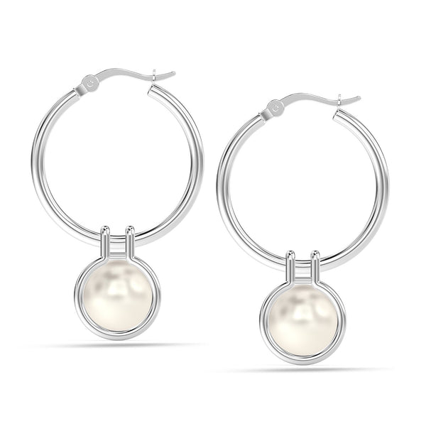 925 Sterling Silver Pearl Hoop Earrings for Women