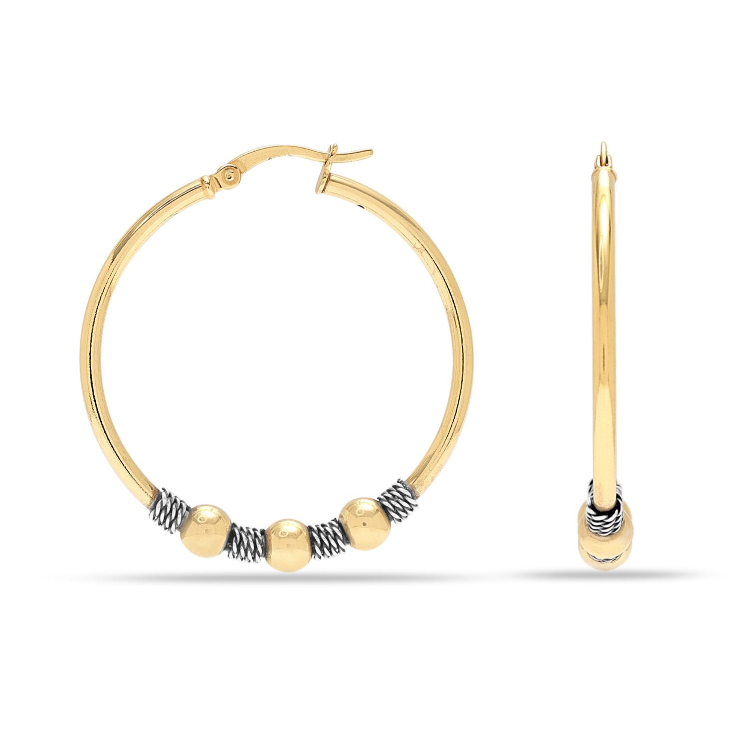 925 Sterling Silver 18K Gold-Plated Balinese Round Click-Top Hoop Earrings for Women 35MM