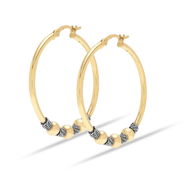 925 Sterling Silver 18K Gold-Plated Balinese Round Click-Top Hoop Earrings for Women 35MM