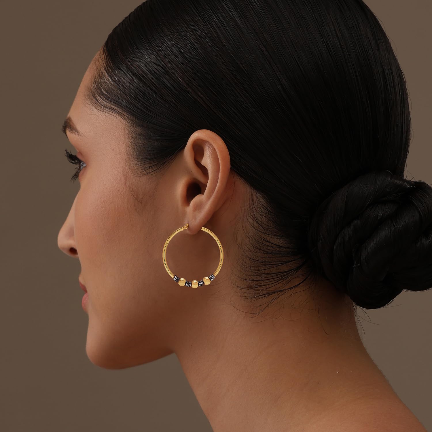 925 Sterling Silver 18K Gold-Plated Balinese Round Click-Top Hoop Earrings for Women 35MM