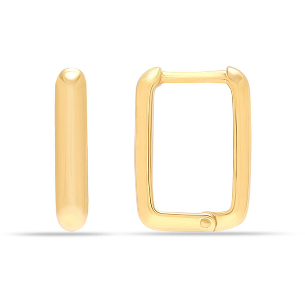 925 Sterling Silver 18K Gold-Plated Plain Ovate Huggies Hoop Earrings for Women Teen
