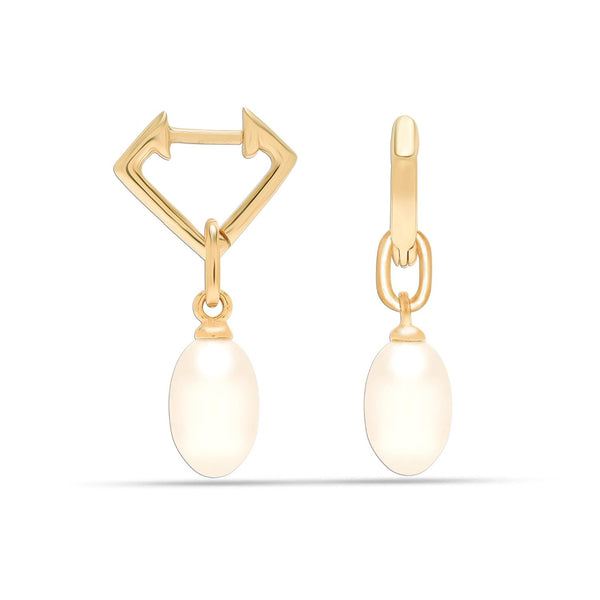 925 Sterling Silver Gold Plated Oval Pearl Drop Earrings/ Hanging Pearl Earring for Women