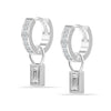 925 Sterling Silver Rock Crystal Baguette Charm Huggie Earrings for Women Teen