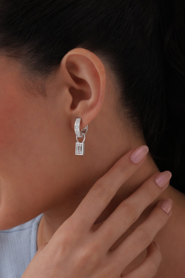 Crystal Baguette Charm Huggie Hoops